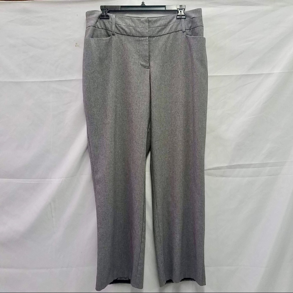 Gray slacks, flat front